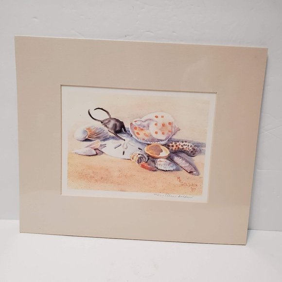 Mary Ellen Golden Art, Signed Lithograph Print, Matted, 1987, Coastal Sea Shells